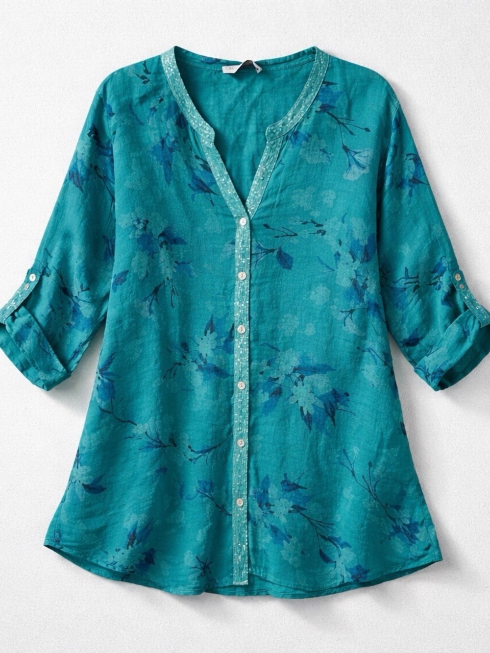 Teal Floral NWT Linen Women’s Tunic Top